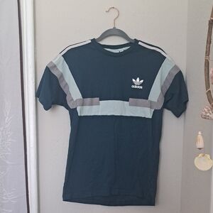 Adidas Men's Dark Teal and Gray T-Shirt